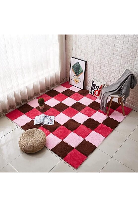 Pembe Peluş Puzzle Halı, Kendi Tasarımını Oluştur, Yapboz Halı, Peluş Halı