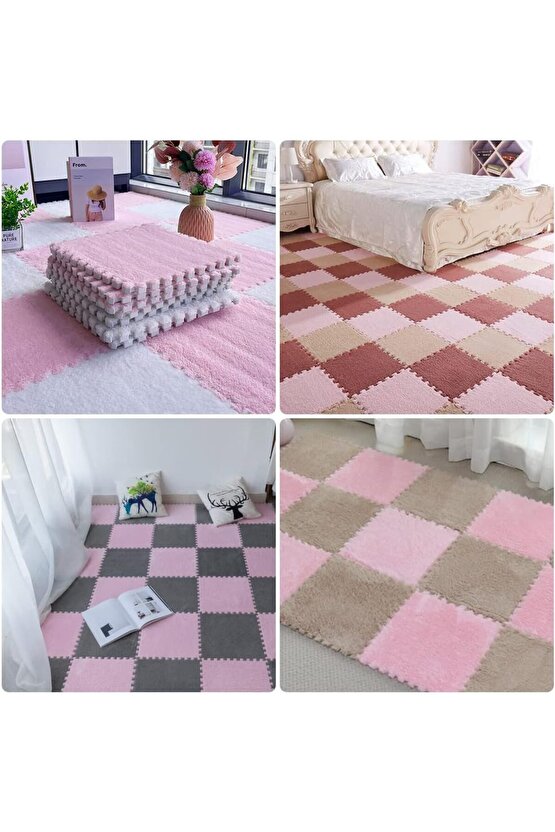 Pembe Peluş Puzzle Halı, Kendi Tasarımını Oluştur, Yapboz Halı, Peluş Halı