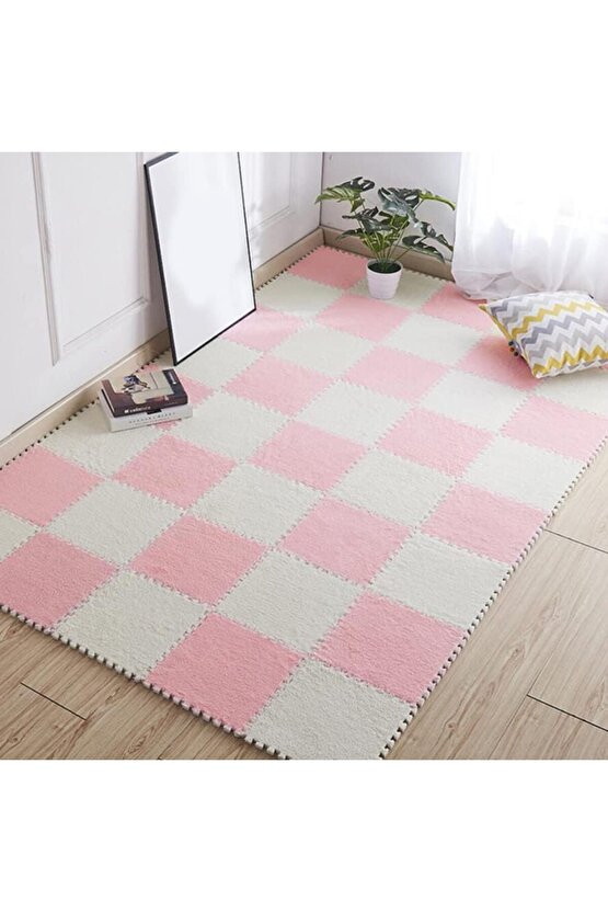 Pembe Peluş Puzzle Halı, Kendi Tasarımını Oluştur, Yapboz Halı, Peluş Halı