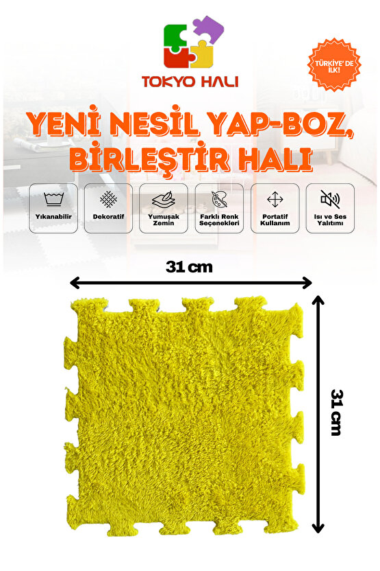 Sarı Peluş Puzzle Halı, Kendi Tasarımını Oluştur, Yapboz Halı, Peluş Halı