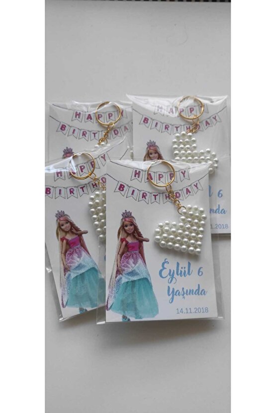 Prensesli Kartlı-incili Kalpli Hediyelik Anahtarlık Doğum Günü Hediyelik 8 Adet