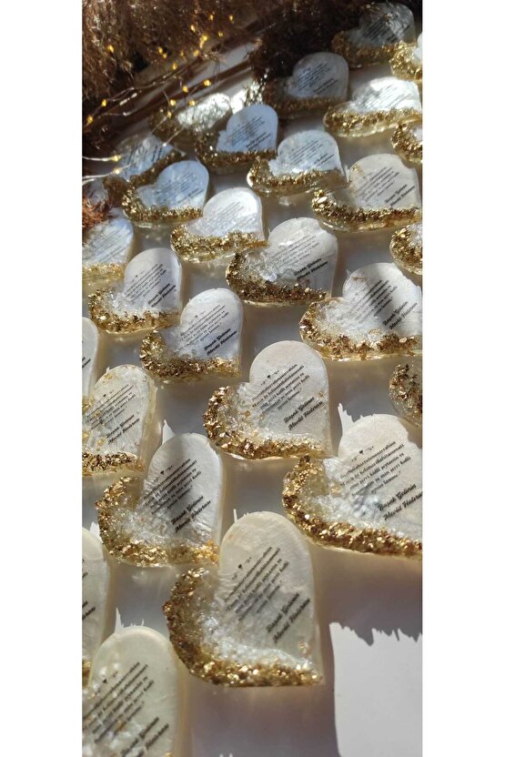 BİRGÜLCE Gold Kalpli Manget 10 Adet Söz Nişan Nikah Kına Mevlüt Hediyelik