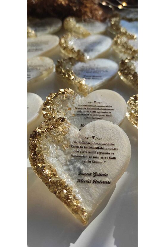 BİRGÜLCE Gold Kalpli Manget 10 Adet Söz Nişan Nikah Kına Mevlüt Hediyelik