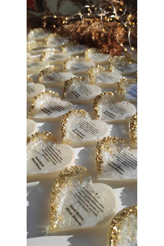 BİRGÜLCE Gold Kalpli Manget 10 Adet Söz Nişan Nikah Kına Mevlüt Hediyelik