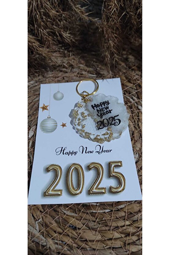 Yılbaşı Özel Hediyelik Epoksi Anahtarlık- Yeniyıl Hediyelik 4 Adet Özel Tasarım Kartlı