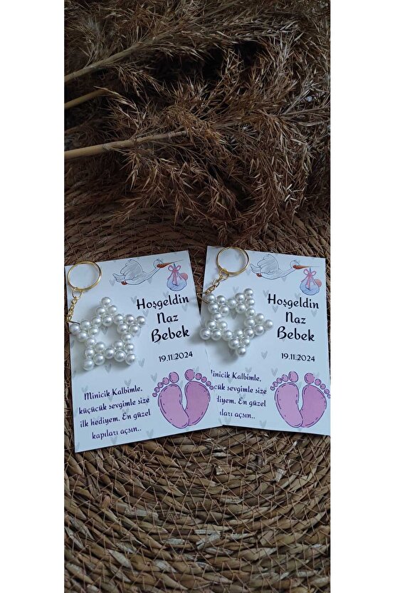Baby Shower Incili Yıldız Anahtarlık 4 Adet- Bebek Mevlüdü