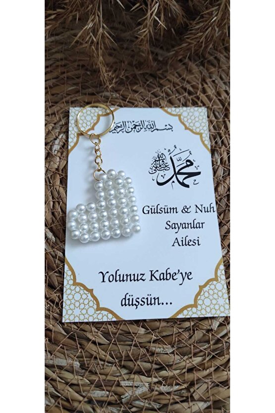 Kabe Hac Umre Hediyelik Incili Kalpli Anahtarlık 8 Adet