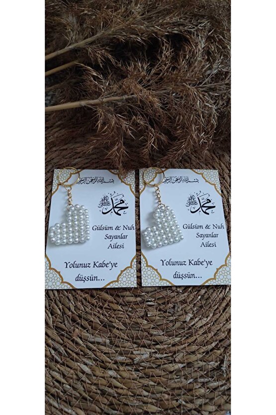 Kabe Hac Umre Hediyelik Incili Kalpli Anahtarlık 8 Adet