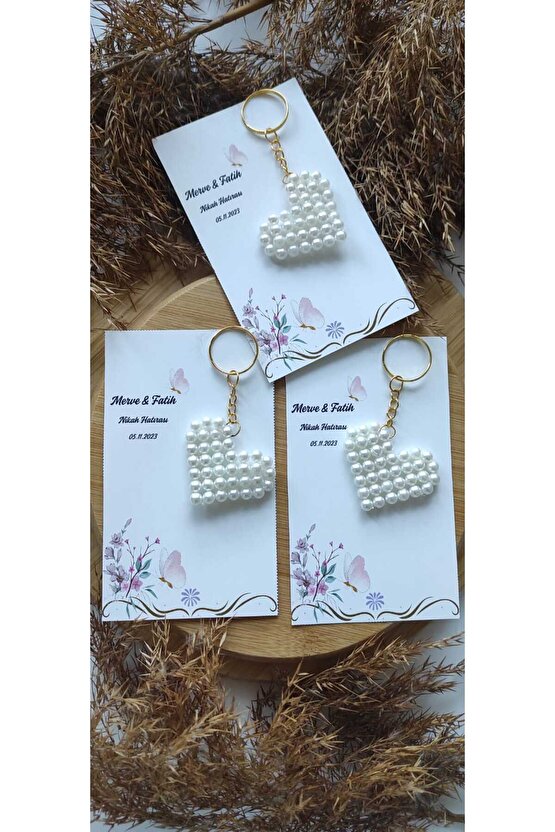 İncili Yıldız Hediyelik Anahtarlık Özel Tasarım Kart 8 Adet Söz-nişan-nikah-kına-mevlüt-baby Shower