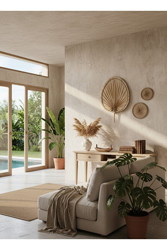 Aura X-Large Boy Palmiye Yaprağı Duvar Süsü, Japon Yelpazesi Bohem Stil Dekorasyon, 56 x 41 cm