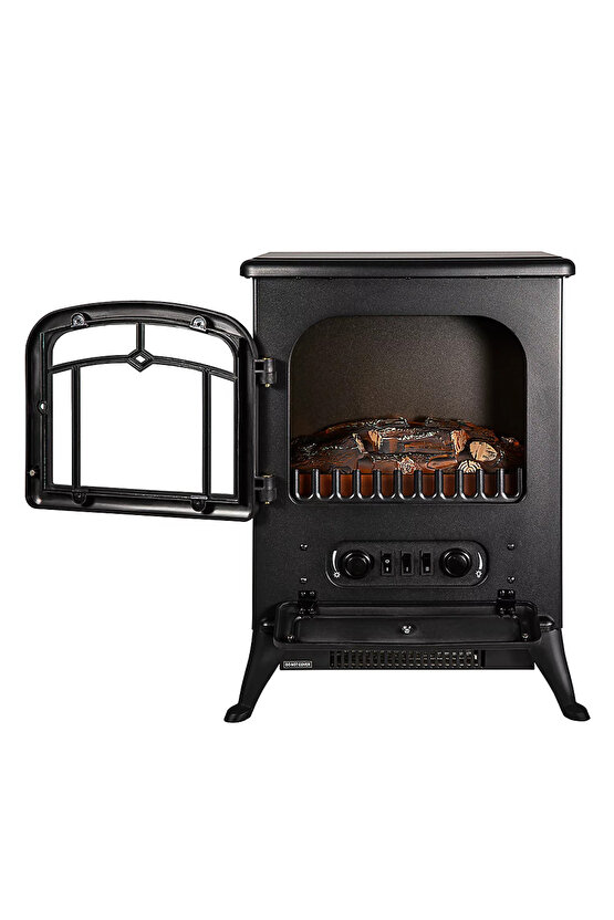 Elektrikli Şömine Siyah 1850 W Metal Kasa, Fanlı şömine, Şömine Soba