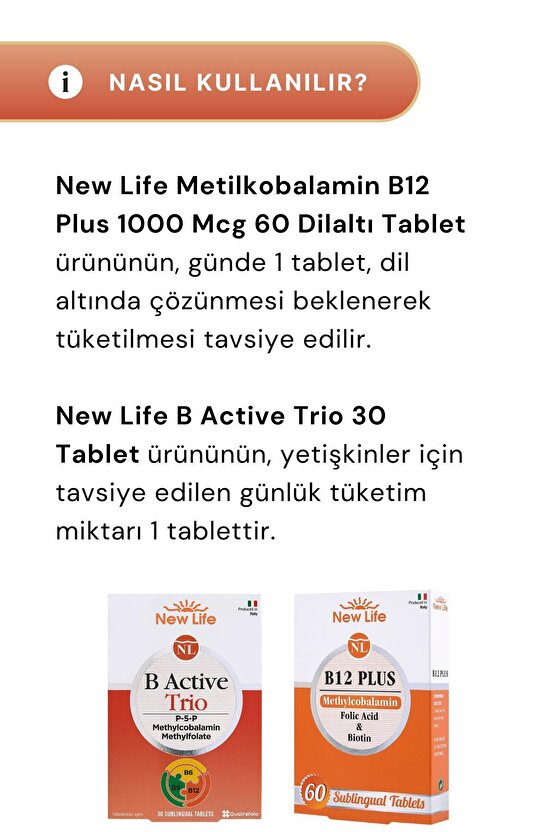 Metilkobalamin B12 Plus 1000 Mcg 60 Dilaltı Tablet & B Active Trio 30 Tablet