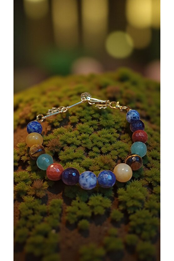 Doğal Taş 7 Çakra Bilekliği Faset Kesim 8mm Koruma Bilekliği