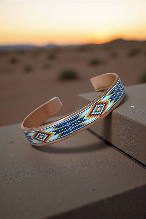 Bakir Bileklik Etnik Desen Şık Tasarım