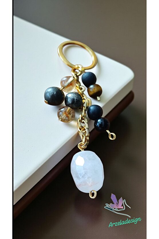 Doğal Taş  BEREKET ANAHTARLIĞI  (KUVARS SİTRİN PIRIT OBSIDYEN SUNGIT)