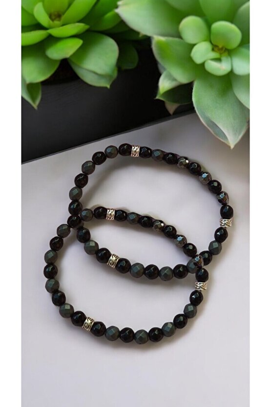 Doğal Taş Hematit Ve Boncuk Bileklik 2 Li