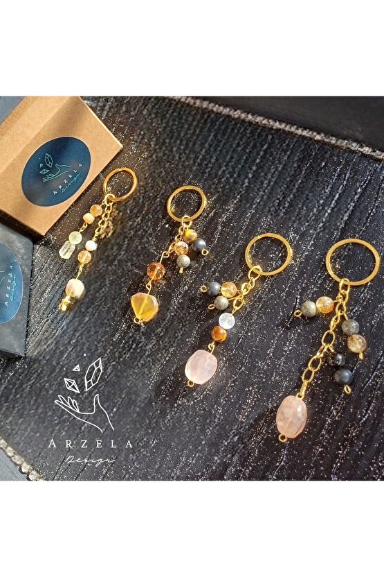 Doğal Taş Sarı Florıt Anahtarlık (BEREKET VE KORUMA)