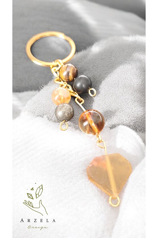 Doğal Taş Sarı Florıt Anahtarlık (BEREKET VE KORUMA)