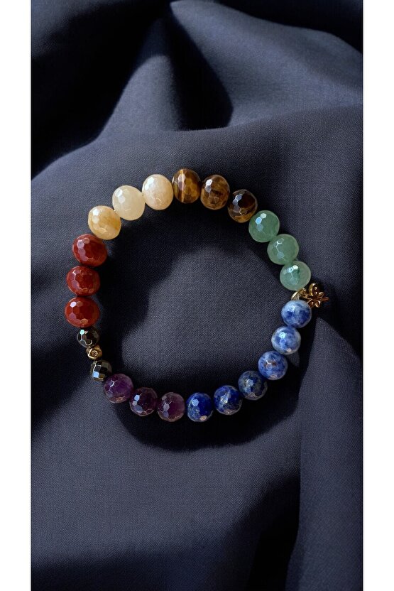 Doğal Taş Fasetli Cakra Bilekligi (7 ÇAKRA DENGESIİ)