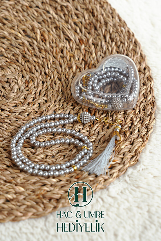 Hediyelik Tesbih | 99lu İnci Tesbih Vav İmameli Püsküllü Kalp Kutulu | Hac Umre Gün Davet Hediyesi