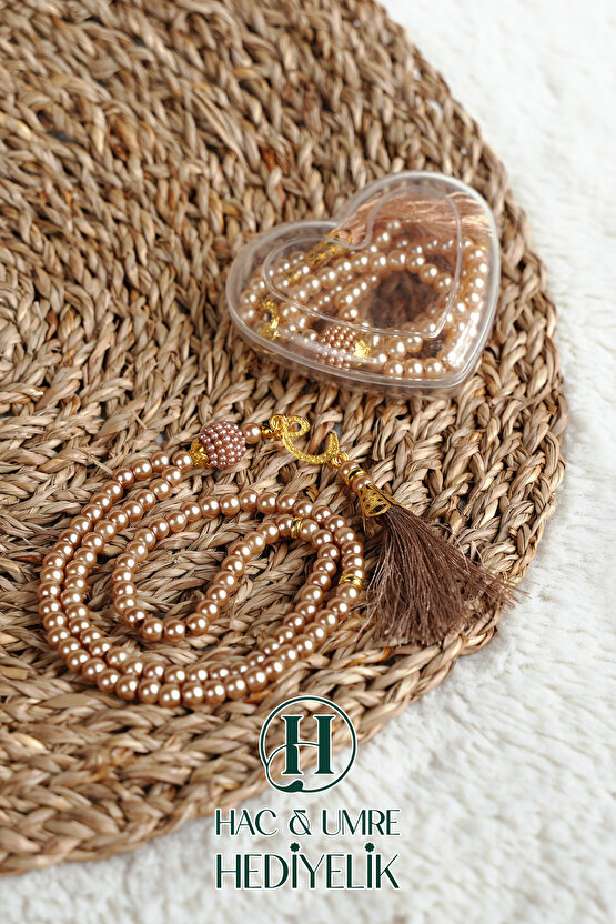 Hediyelik Tesbih | 99lu İnci Tesbih Vav İmameli Püsküllü Kalp Kutulu | Hac Umre Gün Davet Hediyesi