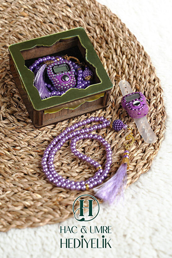 Hediyelik Tesbih Seti | Ahşap Kutulu Elektronik Tesbih ve 99lu İnci Tespih | Özel Gün Hediyesi