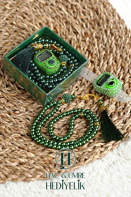 Taşlı Zikirmatik ve İnci Tesbih Seti | Mevlüd Hac Umre Davet Organizasyon Hediyesi | 10 Adet Set