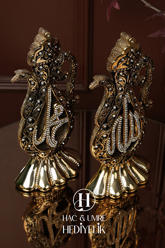 Allah Muhammed Biblo | Dini Manevi Hediye | Ev Dekorasyon Biblo | Lüks Gold İbrik Biblo Seti