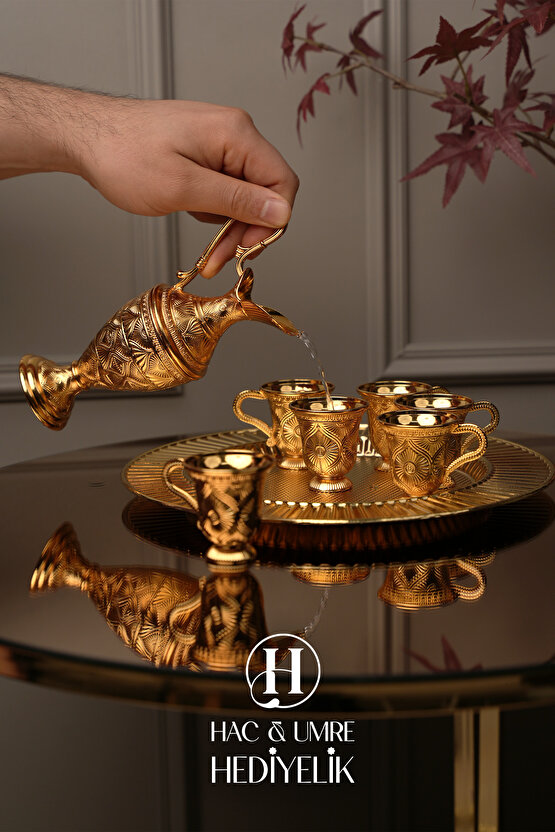 Zemzem Takımı | Zemzem Fincan Seti | Gold Zemzem Sunum Tepsisi, İbrik ve Bardak Set