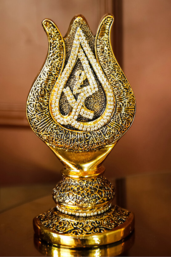 İslami Hediyelik En Güzel Manevi Hediyeler Gold Dekoratif Obje Lale Allah Muhammed Lüks Biblo