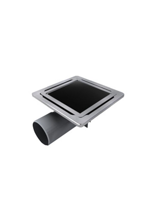 11x11 Paslanmaz Çerçeve Ve Üzeri Siyah Cam Izgaralı Yan 50 Çıkışlı Yer Süzgeci