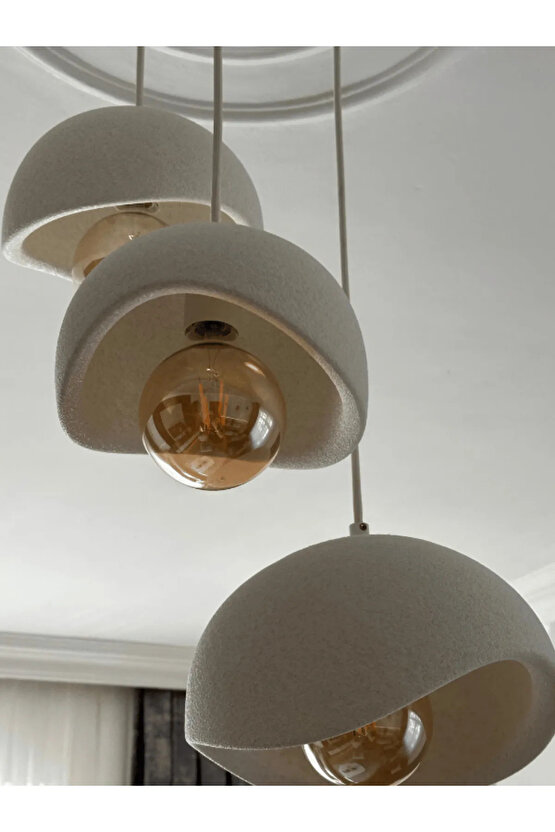 Beton Görünümlü İskandinav &Bohem Tarz 3’lü Sarkıt Avize -Profesyonel Tasarım,Gün Işığı Ampul İçerir