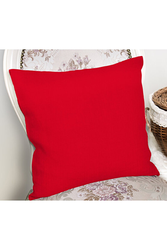 Duck Keten 43X43 Kırlent Kılıfı 2LiKIRMIZI RENGİ Fermuarlı EVTEX