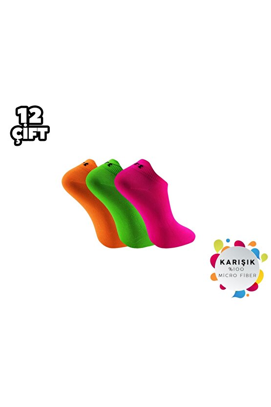 19 Likralı Fosforlu Mikro Patik Çorap 12li
