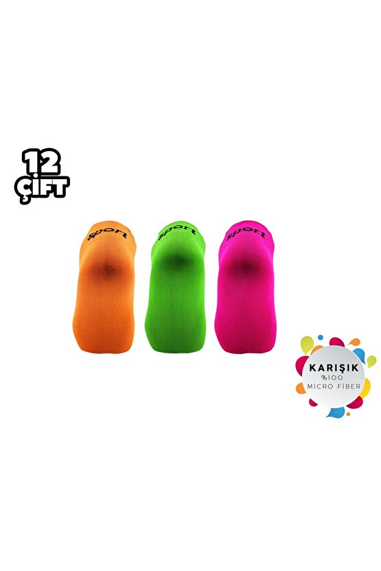 19 Likralı Fosforlu Mikro Patik Çorap 12li