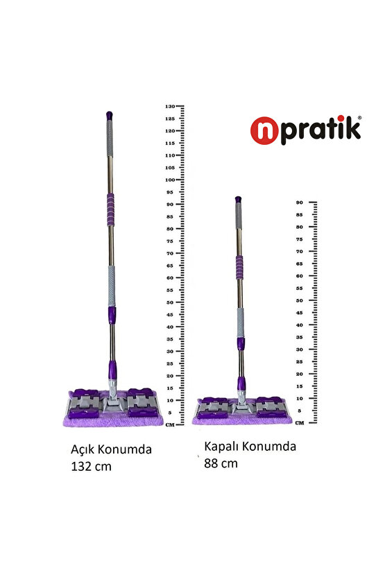 Yer Mopu Fayans Duvar Yüzey Temizlik Mikrofiber Mandallı Teleskopik Mop 1 Adet Yedek Bez Hediyeli
