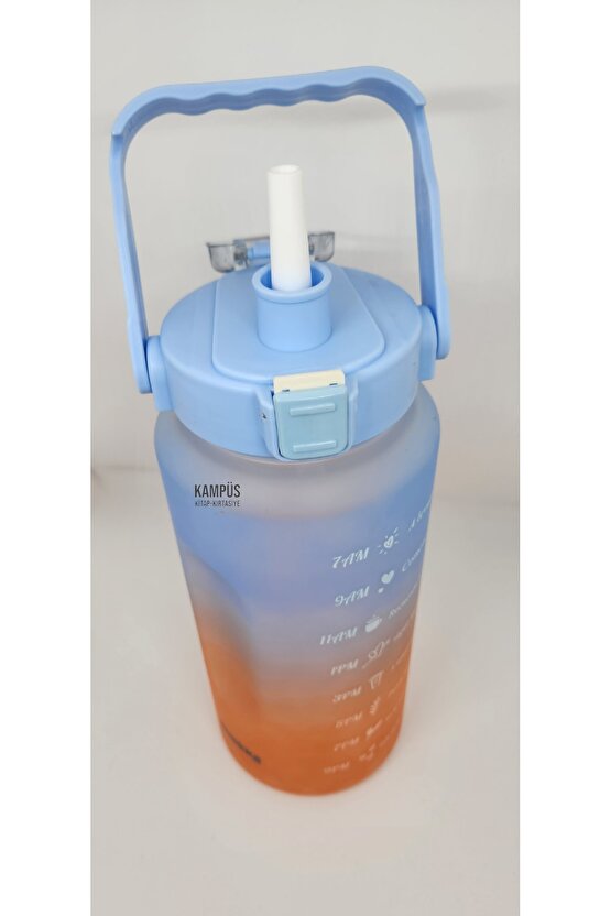 Quokka 2000ml Turuncu Mavi Çift Başlıklı Stickerlı Matara