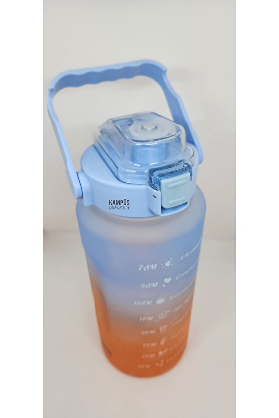 Quokka 2000ml Turuncu Mavi Çift Başlıklı Stickerlı Matara