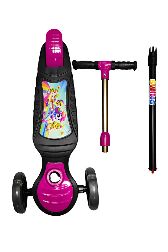 3 Tekerlekli Işıklı Çocuk Scooter Swing - 3 Kademeli Yükseklik Ayarı