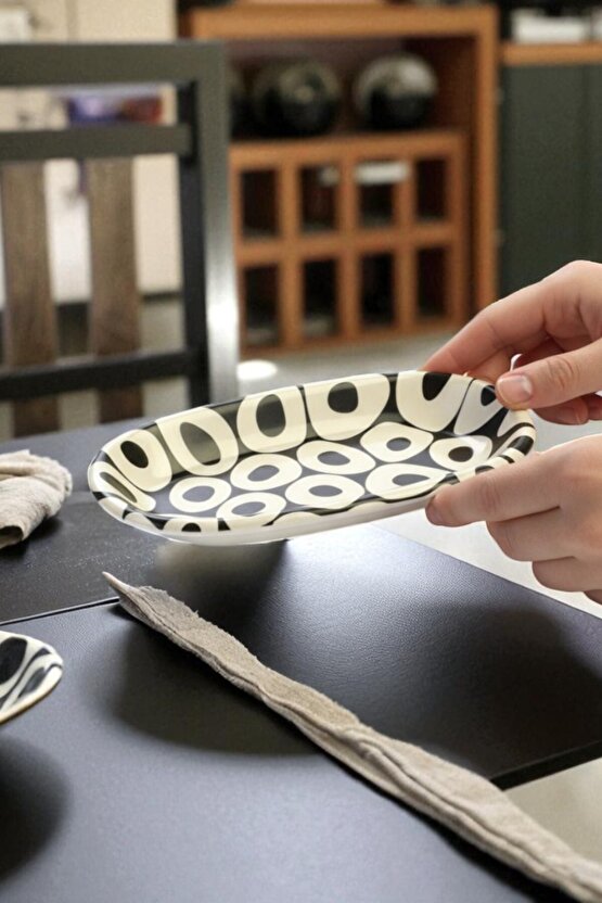 Black White Kayık Tabak 16 cm 4 Adet - 20393