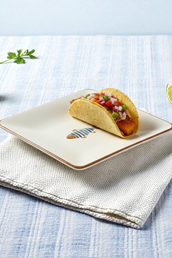 Balık Desenli Kare Siera 20cm Pasta Tabağı 6 Adet