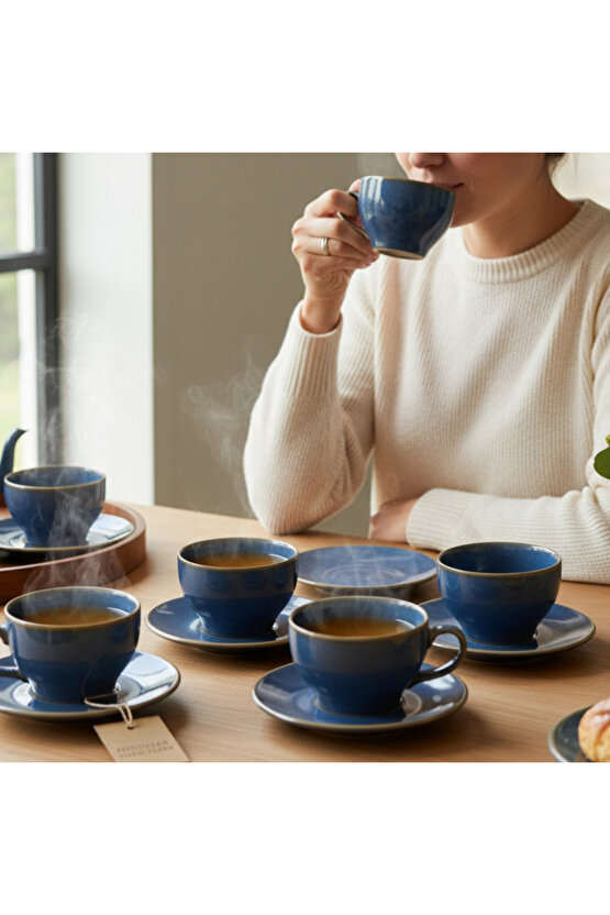 12 Parça 6 Kişilik Porselen Çay-Kahve-Cappucino Fincan Seti