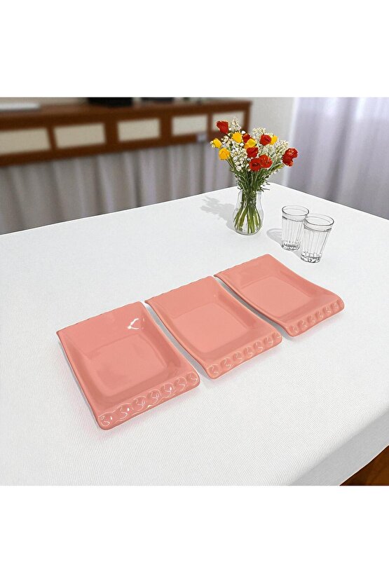 Selen Pembe Sunumluk Kayık Tabak 18 Cm 3 Adet