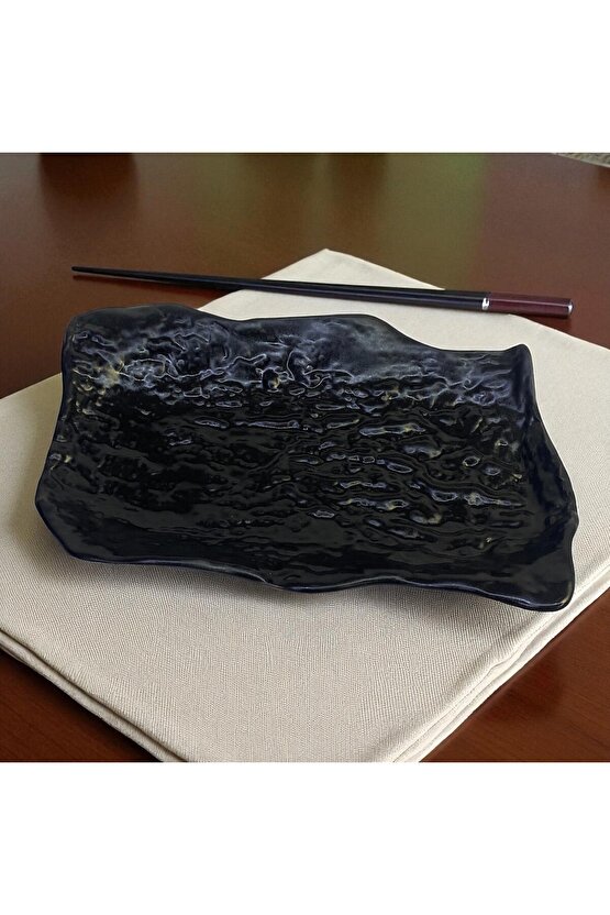 Wood 25 cm Porselen Dikdörtgen Gondol Kayık Tabak Sushi Tabağı