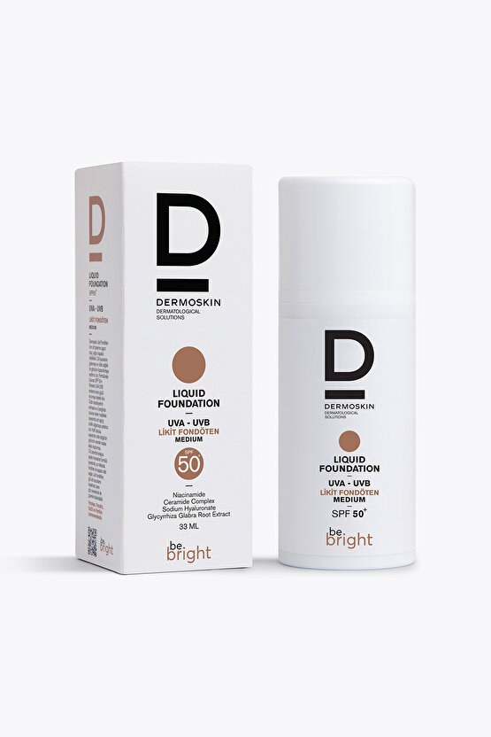Be Bright Likit Fondöten Medium SPF50+ | UVA&UVB Güneş Koruyucu | Yüksek Kapatıcı Fondöten | 33 ml