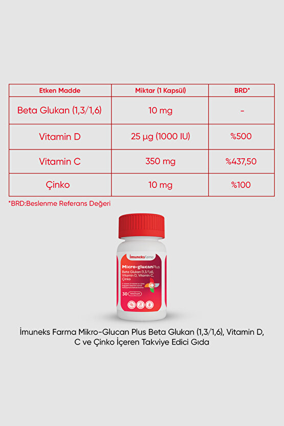 Micro Glucan Plus Çinko D Ve C Vitamini 30 Kapsül