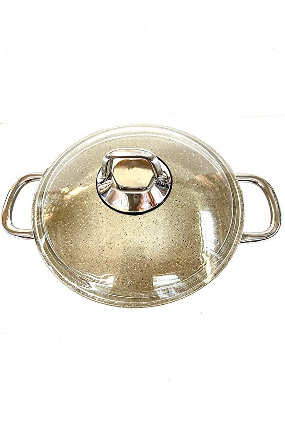 Çelik Kulplu Titanyum Granit Basık Karnıyarık Pilav Tenceresi 24 Cm