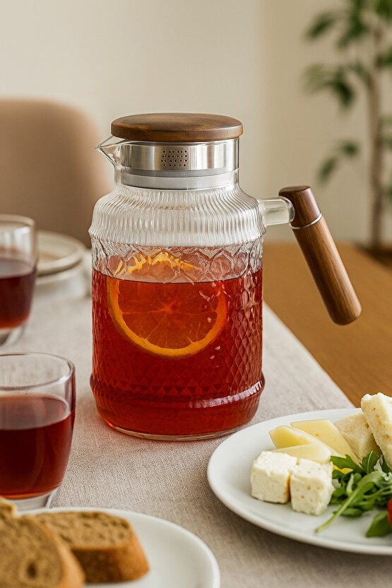 1.8 Litre Akasya Kapaklı Cam Sürahi – Isıya Dayanıklı & Şık Tasarım