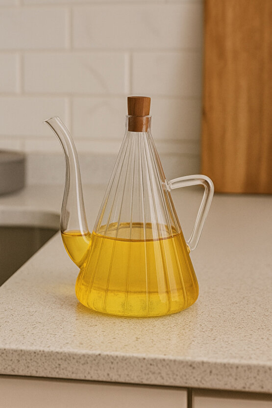750 ml Cam Yağdanlık Şeffaf Zeytinyağı ve Sıvı Yağ Şişesi Cam Yağlık Ergonomik Saplı