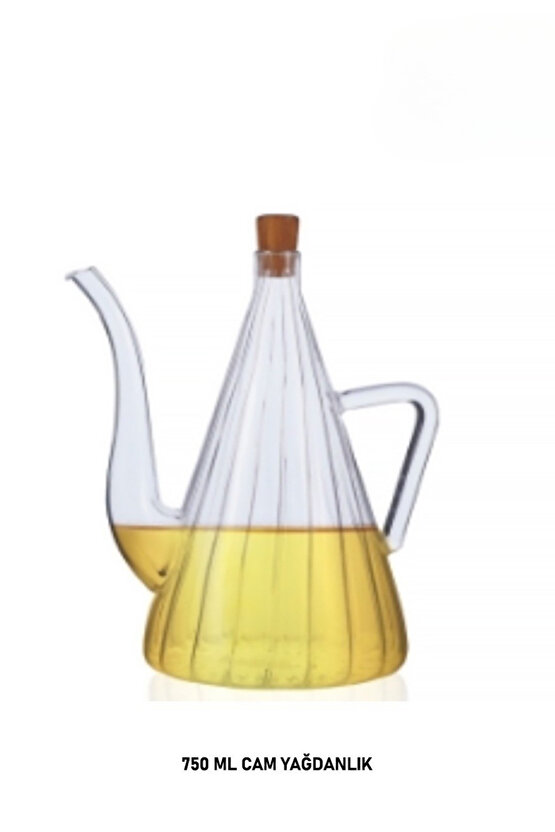 750 ml Cam Yağdanlık Şeffaf Zeytinyağı ve Sıvı Yağ Şişesi Cam Yağlık Ergonomik Saplı